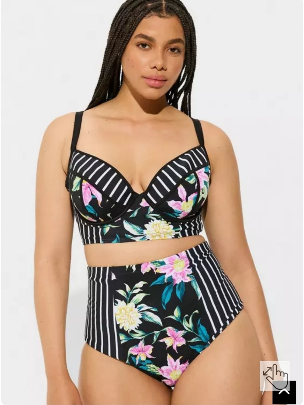 Torrid Black Floral & Stripe High-Waist Bikini Set - Picture 4 of 4